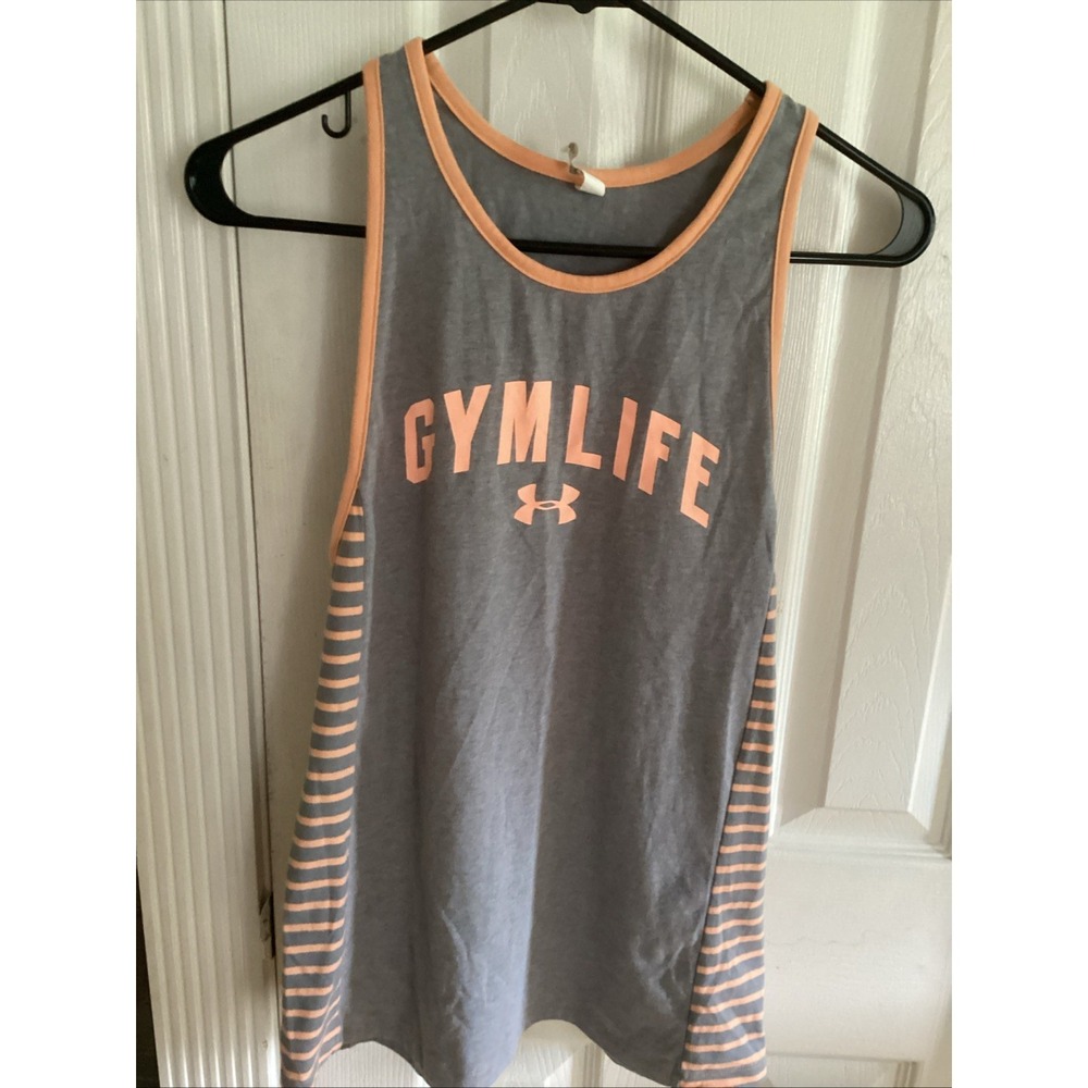 Under Armour Womens Gym Life Racerback Athletic Tank Top Gray Peach Small Petite